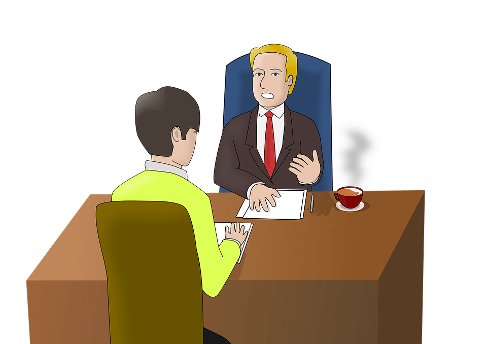 Image of a boss, leader, supervisor, manager interviewing a person.