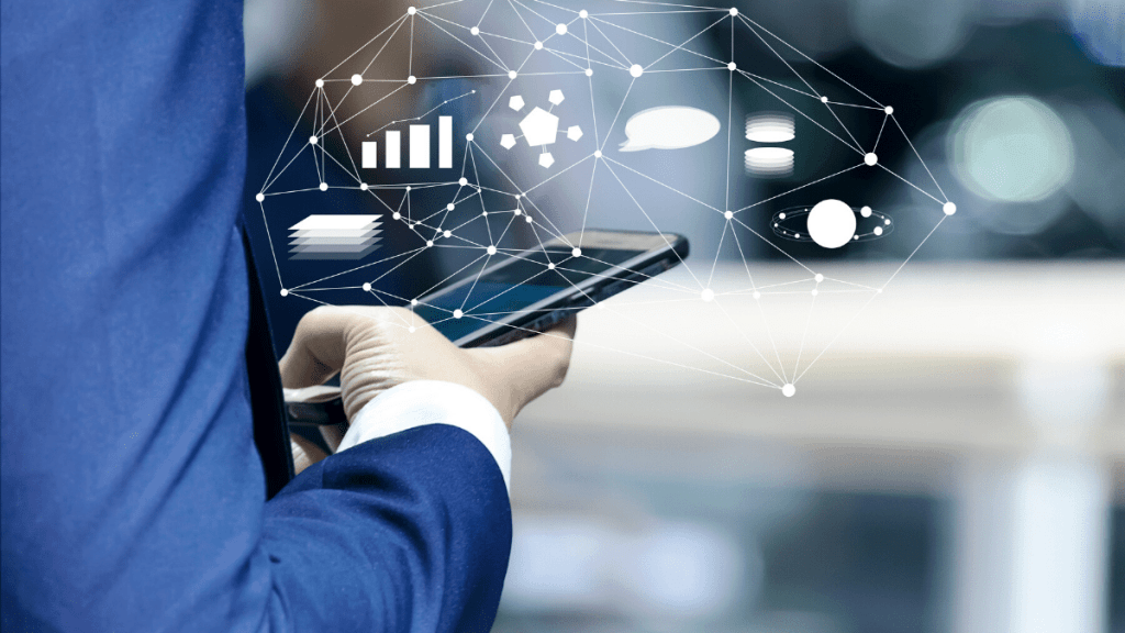 Image of business man using a cellphone to be more productive.