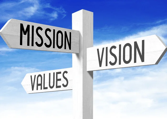 12 Tips for Creating a Professional Image at Work Image of a sign that says mission vision and values.
