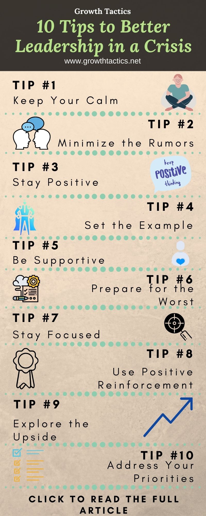How to Lead Through a Crisis! 10 Effective Tips Leading through a crisis infographic.