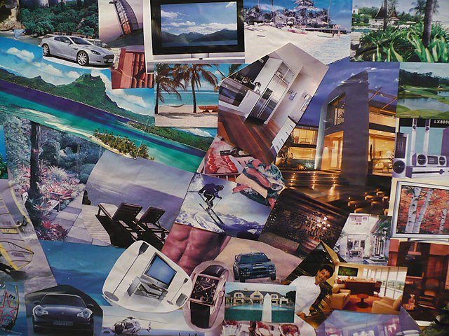 How To Make A Vision Board That Actually Works + Free App List Image of an example vision board, dream board, goal board, visual board.