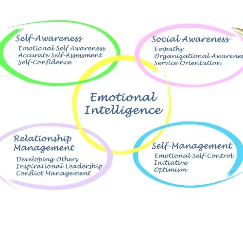 How to Develop Emotional Intelligence Skills Image showing the characteristics of emotional intelligence: Self-awareness, self-management, relationship management, social awareness.