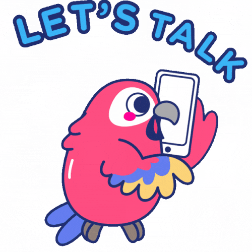 Gif of a bird on a phone saying let's talk.