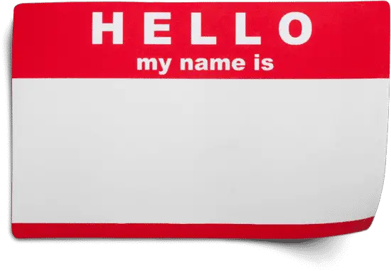 Image of a sticker that says hello my name is for name game team building activity.