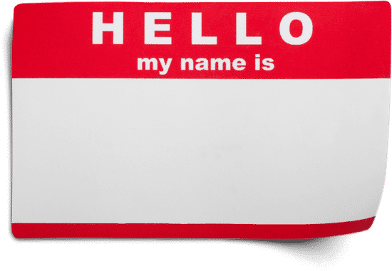 Image of a sticker that says hello my name is for name game team building activity.