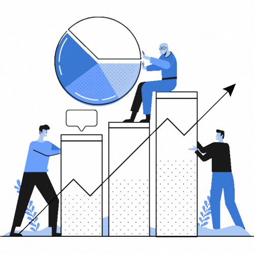 GIF of employees setting up a graph representing employee growth for staff morale boosters.