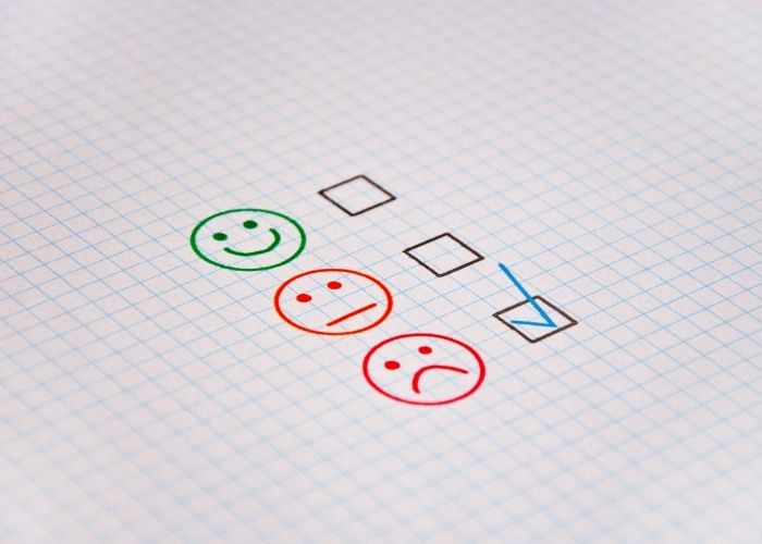 Image of an assessment form with smiley faces on it to rate employees.