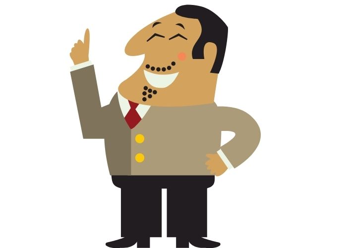 Cartoon of a man dressed in a suit like a leader.