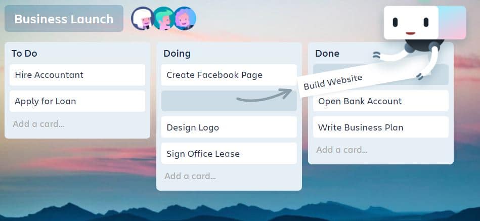 Image of Trello app for Team Management.