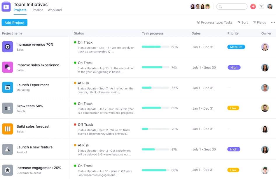 Best Team Management Apps to Boost Team Productivity (2024) Image of Asana team management app.