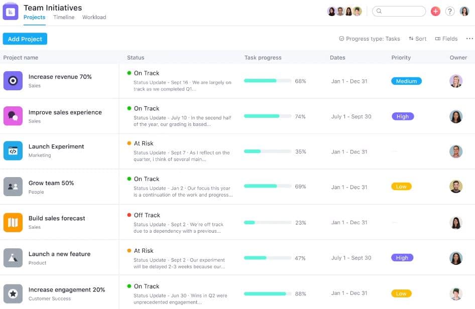 Image of Asana team management app.