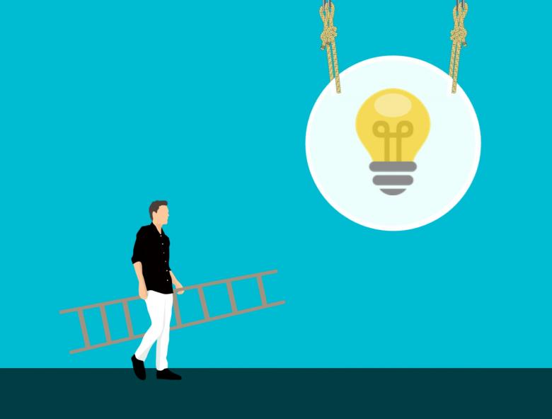 Building Team Cohesion: 12 Proven Strategies for Success Man with ladder walking up to a light bulb.