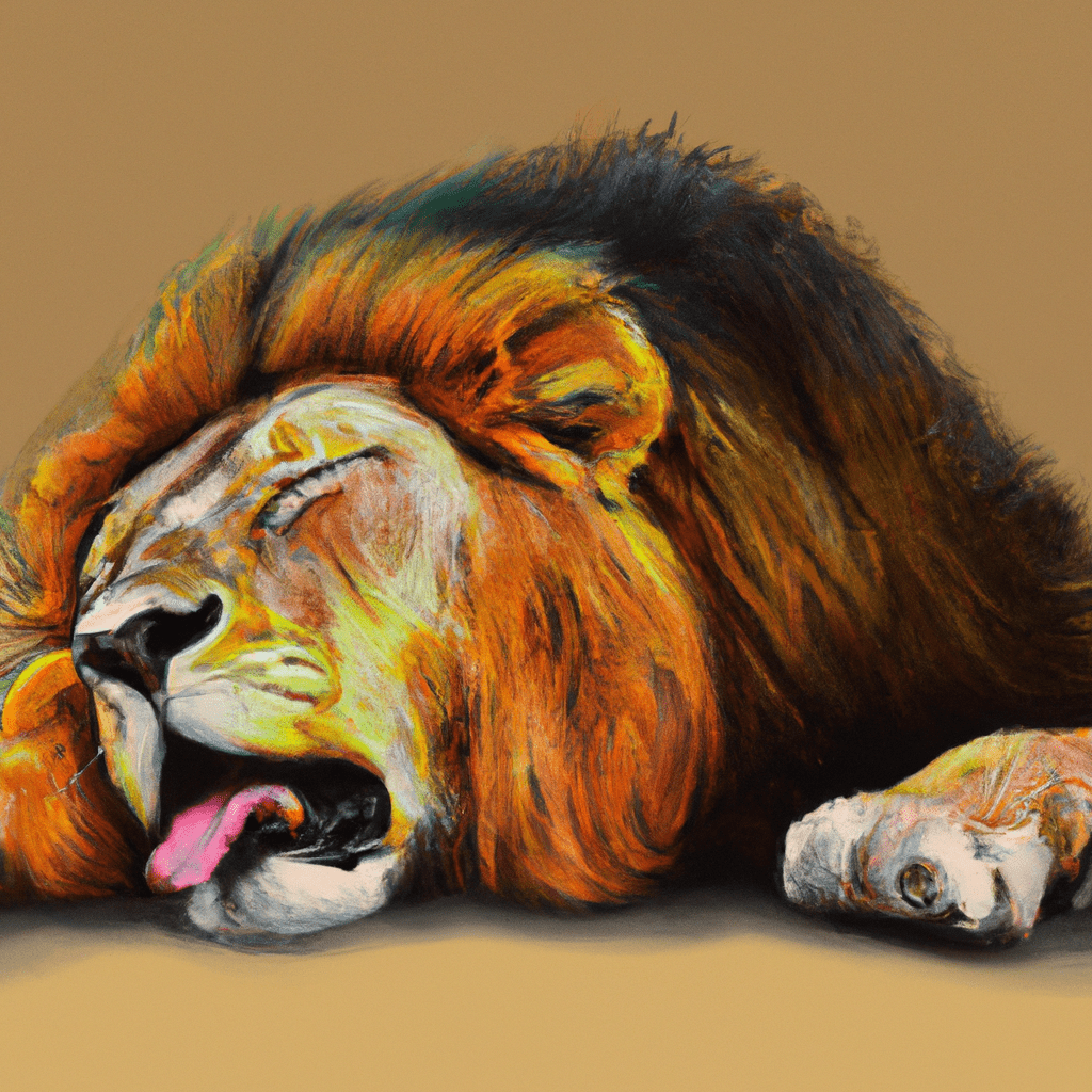 Lazy lion sleeping with his toungue hanging out of his mouth.