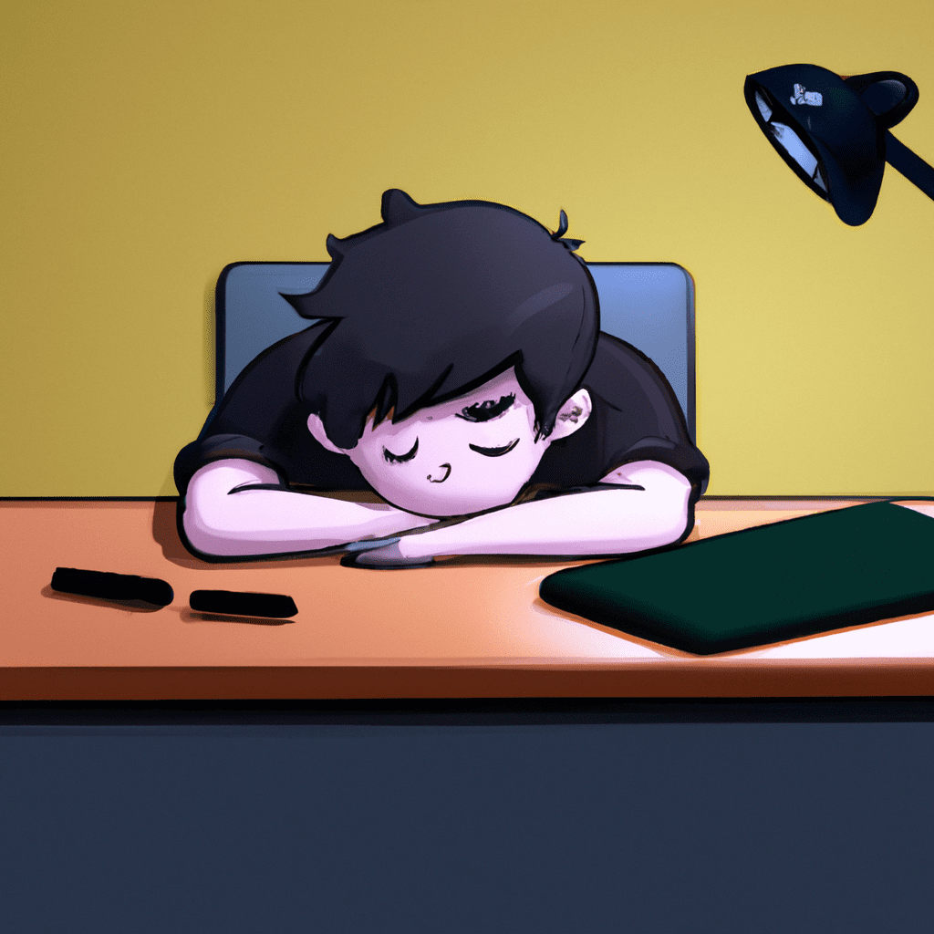 A person sleeping at a desk.
