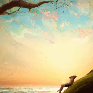 The Benefits of Daydreaming and Why It's Good for your Brain painting of a person laying by the water.