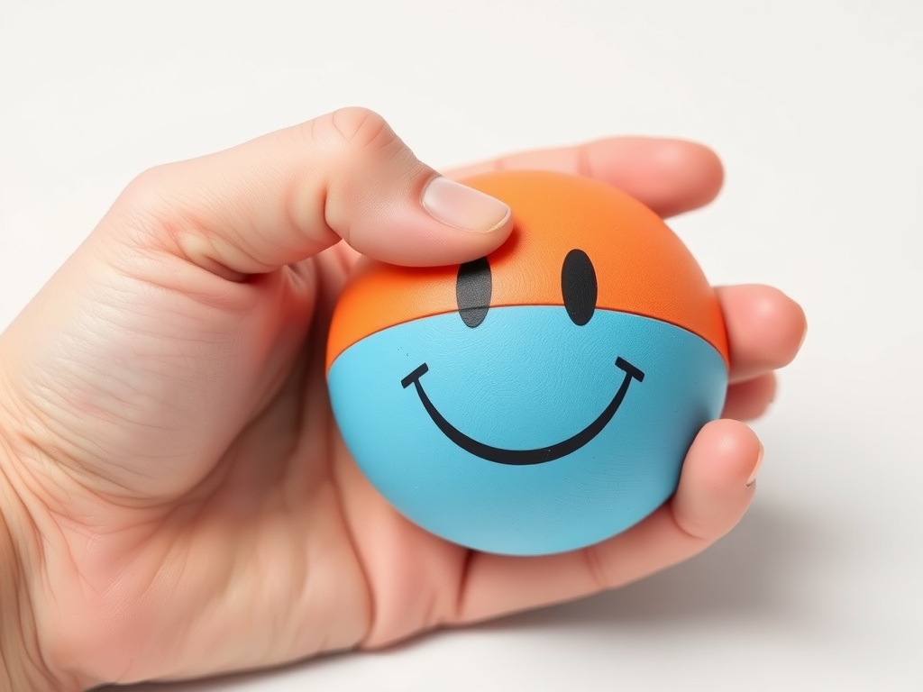 78 Management Training Topics for New and Veteran Managers A hand holding a stress ball with a smiley face on it.