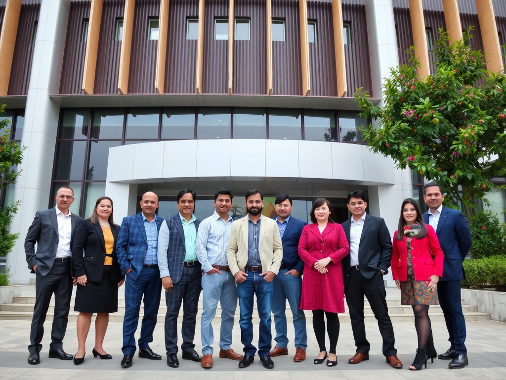Steps to Build an Effective Manager Development Program A group of leaders standing in front of a large office building.