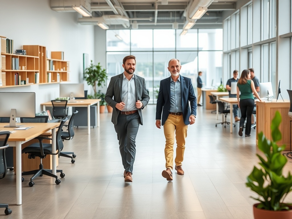 Breaking the Mold: Modern Leader vs Traditional Leader A modern workplace with a leader walking around.