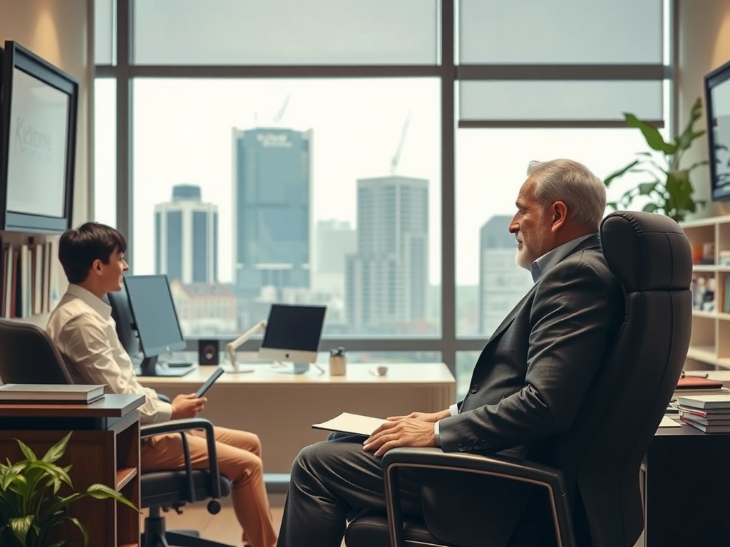 Breaking the Mold: Modern Leader vs Traditional Leader A traditional leader sitting in his corner office looking out at his employees.