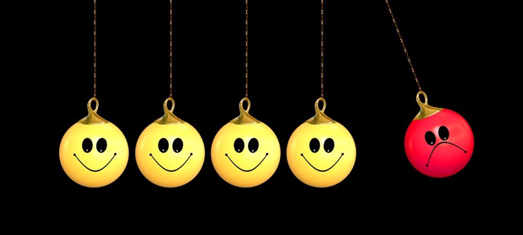 4 yellow balls with one red one for the 7 signs of a negative person.