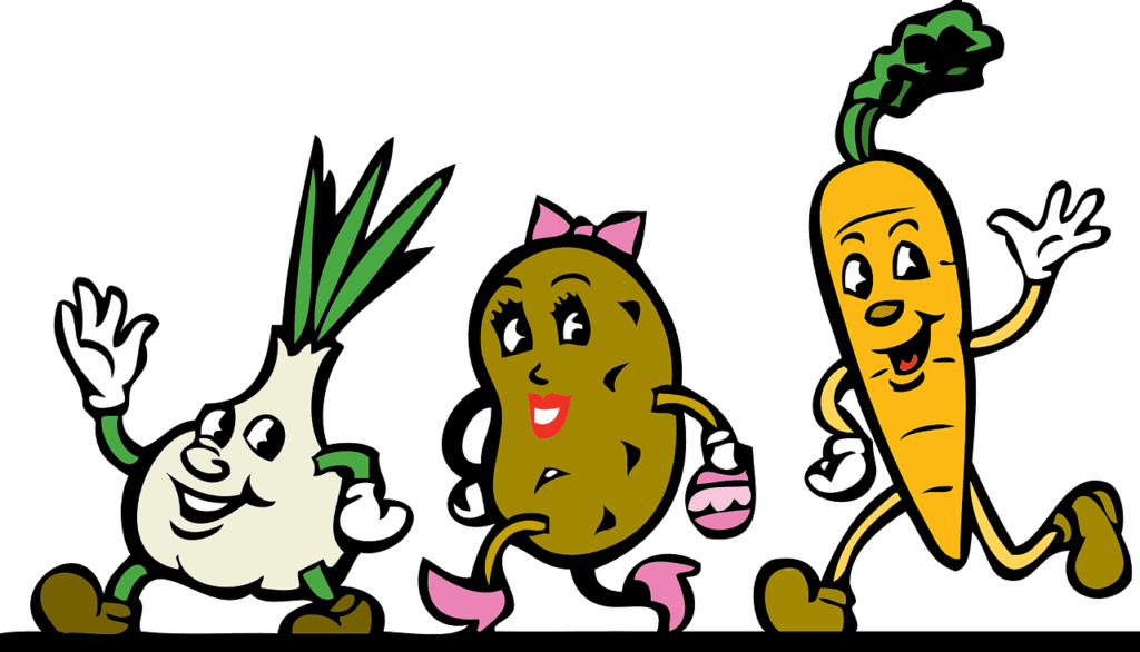 vegetables, cartoon, root vegetables