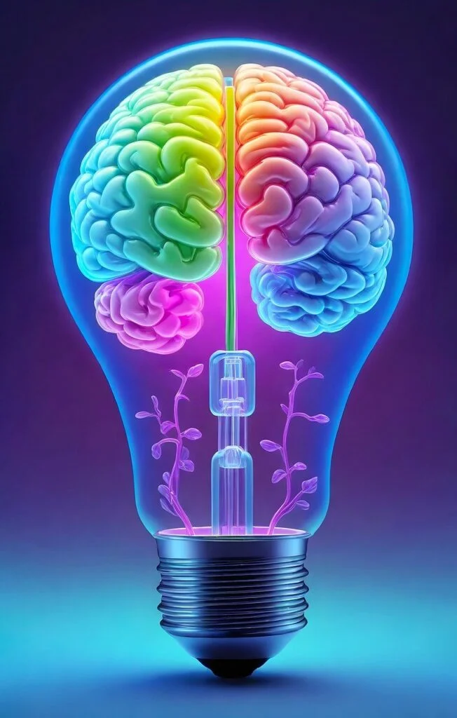 Spotting Fixed Mindset Characteristics: Be a Better You light bulb with a brain in it for fixed mindset characteristics.