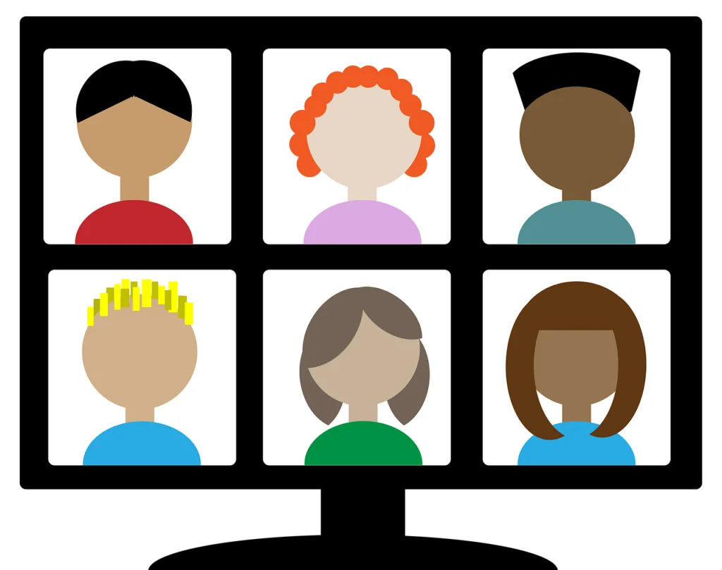 Fun Virtual Office Party Games: 14 Creative Ideas virtual meeting discussing virtual office party games.
