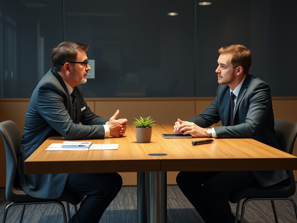 35 Professional Development Topics To Get Inspired A boss sitting at a table with an employee having a mentoring session.