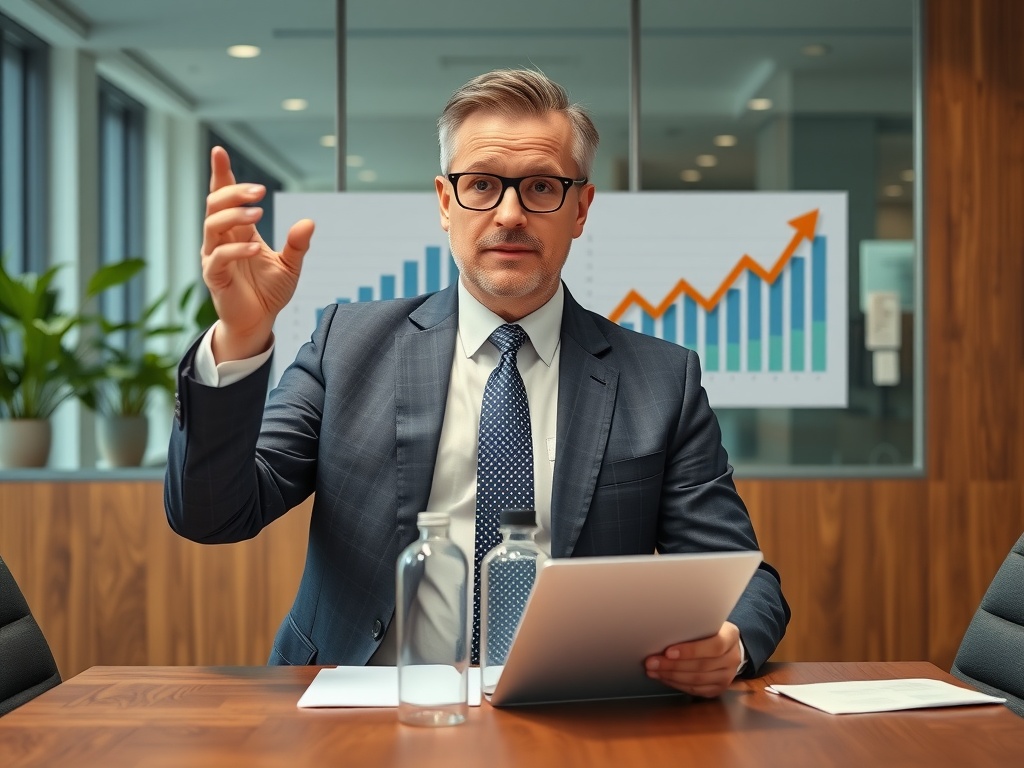 35 Professional Development Topics To Get Inspired a business man breifing in a conference room with a chart with a money sign and an arrow going up