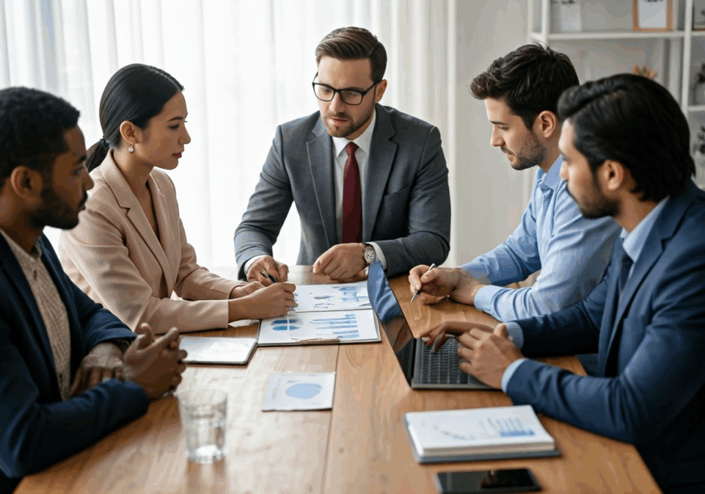 A Manager's Guide to 10 Types of Feedback in the Workplace Managers discussing feedback strategies
