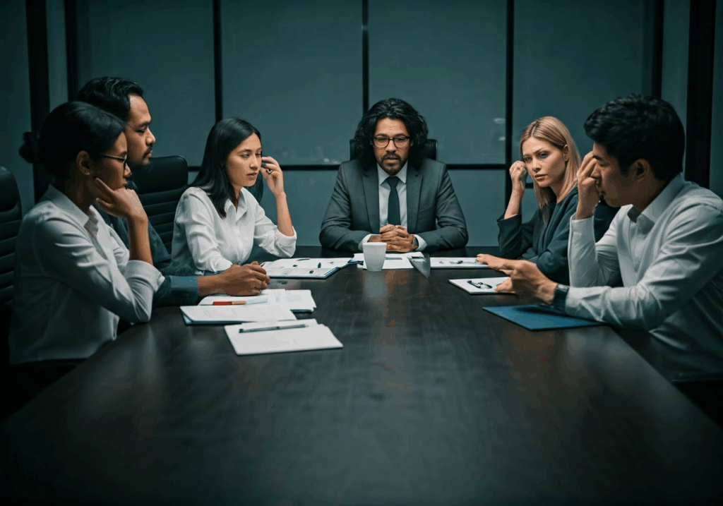 10 Examples of Toxic Leaders to Help You Be a Good Leader Professionals discussing toxic leadership