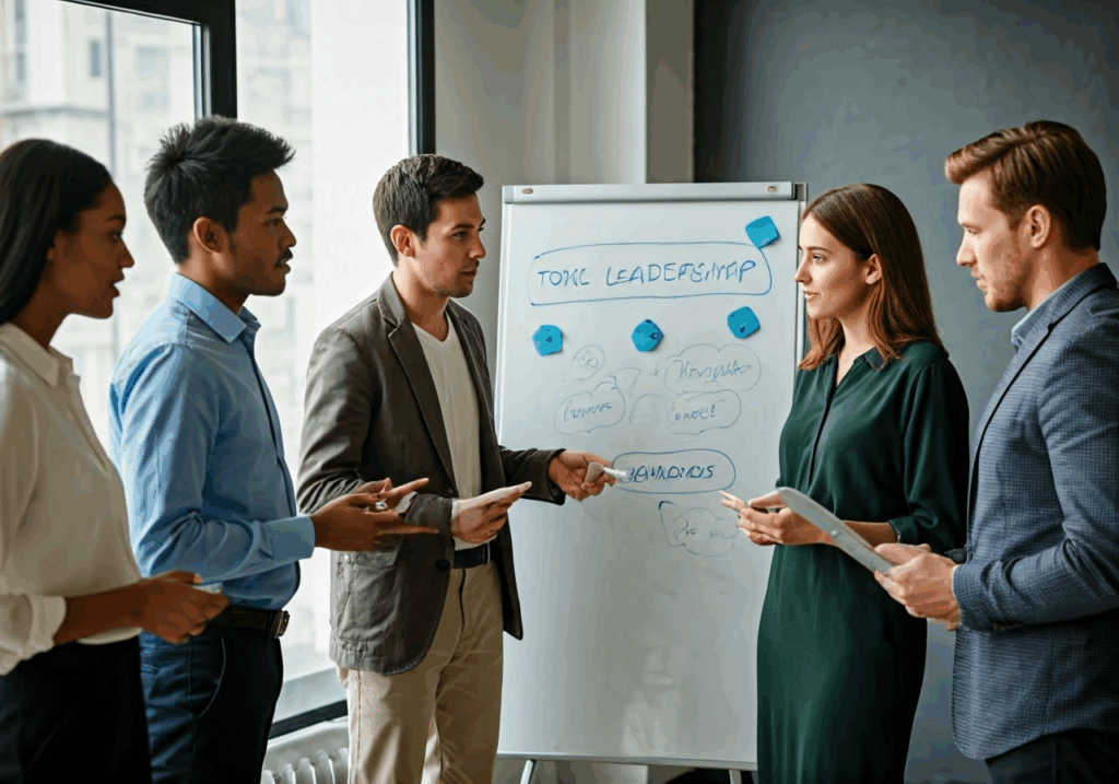 10 Examples of Toxic Leaders to Help You Be a Good Leader Team discussing strategies to combat toxicity