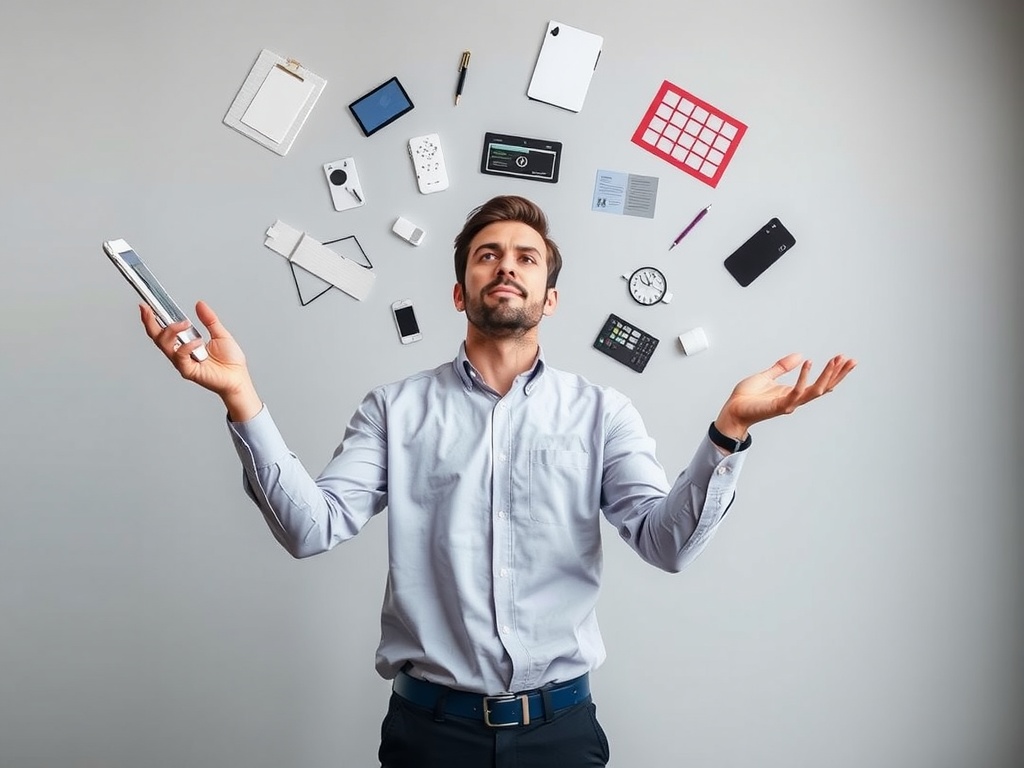 21 Effective Strategies to Stay Focused and Productive A person juggling multiple tasks at once.