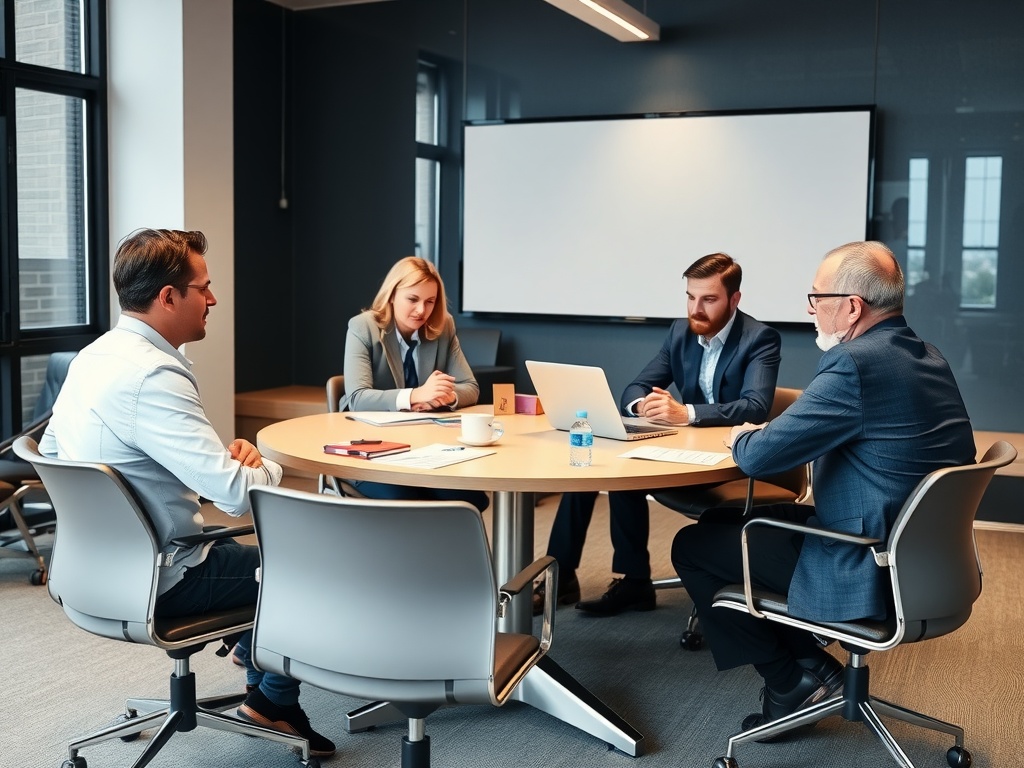 A Manager's Guide to 10 Types of Feedback in the Workplace managers sitting around a table learning about different types of feedback
