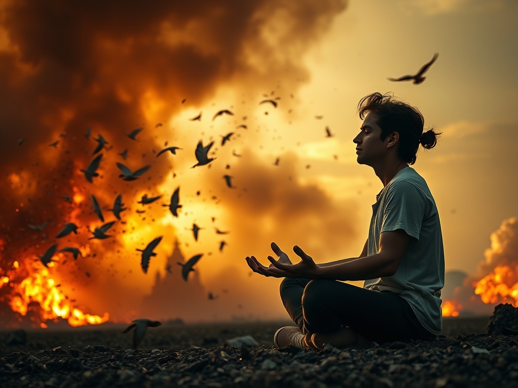 What Is Self-Regulation? (Strategies for Personal Growth) a person meditating with chaos going on around them