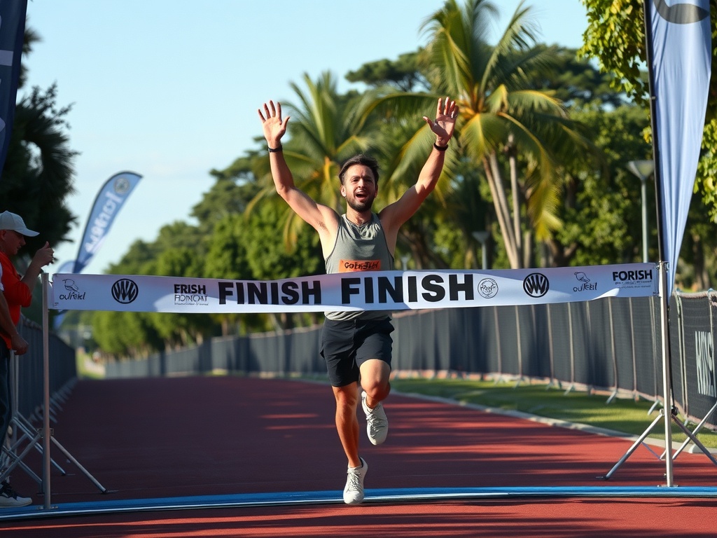 Self-Deprecation: Understanding Its Causes and Overcoming It A person crossing a finish line with their hands in the air.