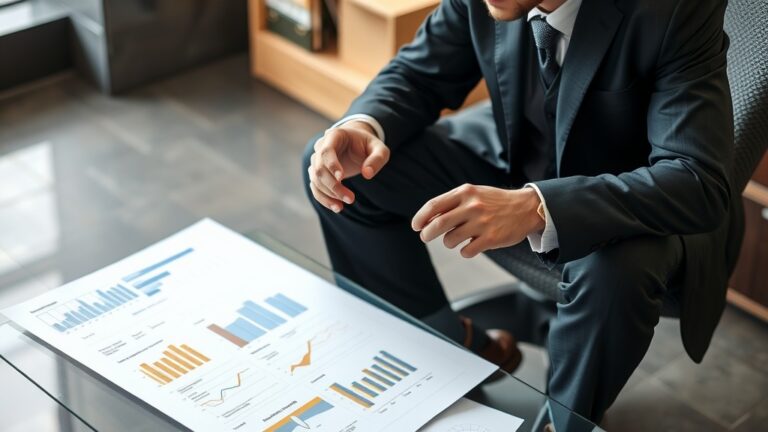 A business man sitting down doing industry analysis using porter's five forces.
