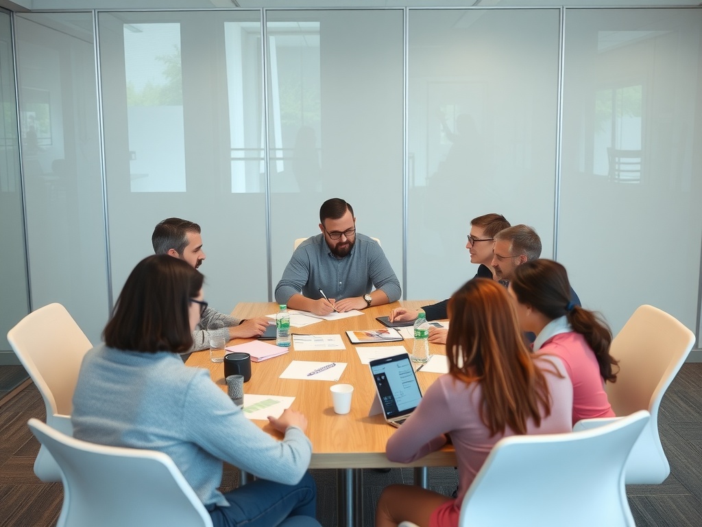 Starbursting: A Step-by-Step Guide to This Brainstorming Tactic A team sitting around a conference table conducting a brainstorming session.