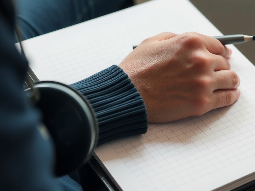 A person writing in a notebook testing for cause and effect.