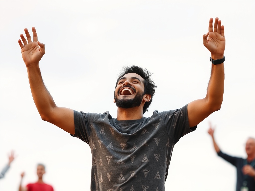 A person celebrating a personal goal being reached