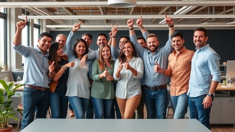 a work team celebrating success.